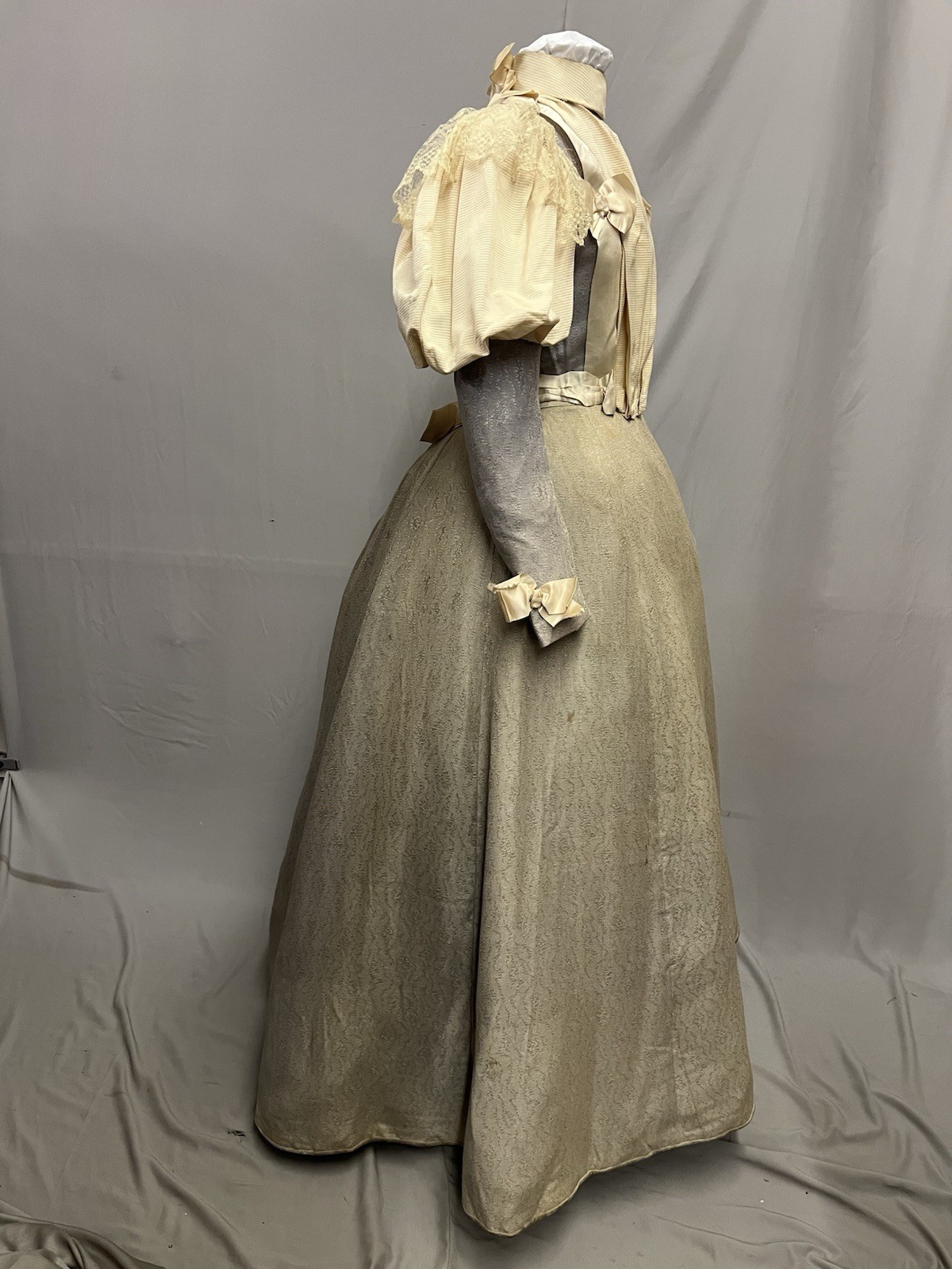 1880’s Gray & Ivory Silk Bustle Gown
