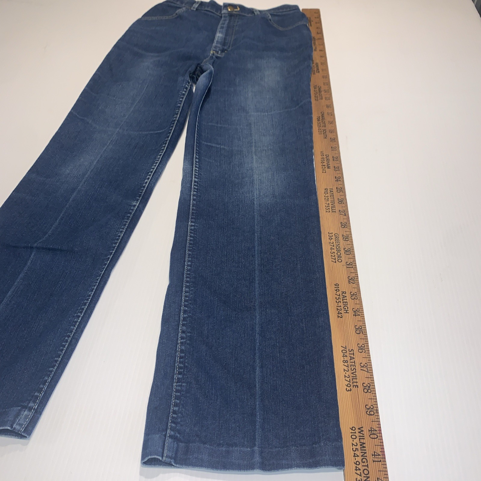 Vtg Juniors LEE Jeans Size 12 High Waist Straight Creased Hemed Legs M-Blue USA