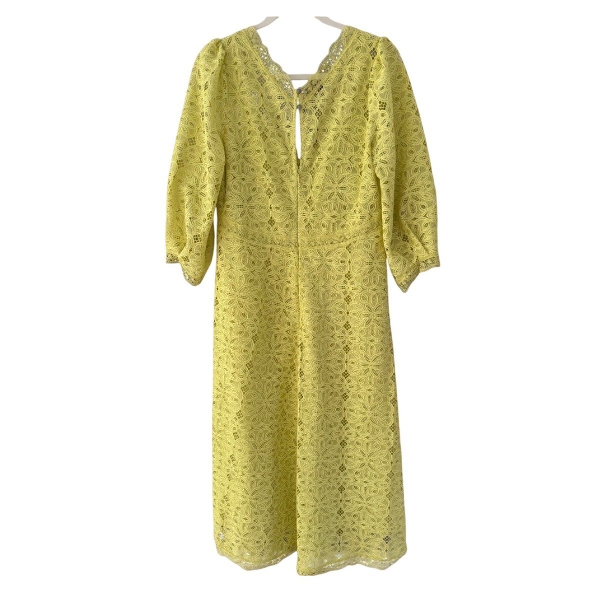 Anthropologie Yellow Lace Midi Dress Puff Sleeve Cottagecore Romantic Size 8