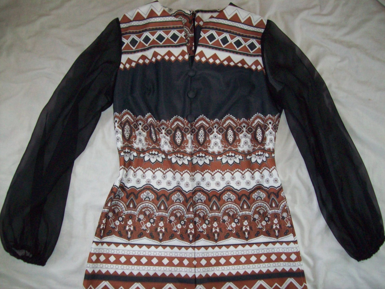 VINTAGE Hippie ALDENS FASHIONS Long Dress fits Med-Lrg 70’s sheer arms browns