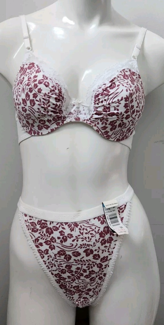 NEW! Vtg 80’s Maidenform Set 2 PC Cotton Bra 34B Hi Cut Thong Panties! Size 6