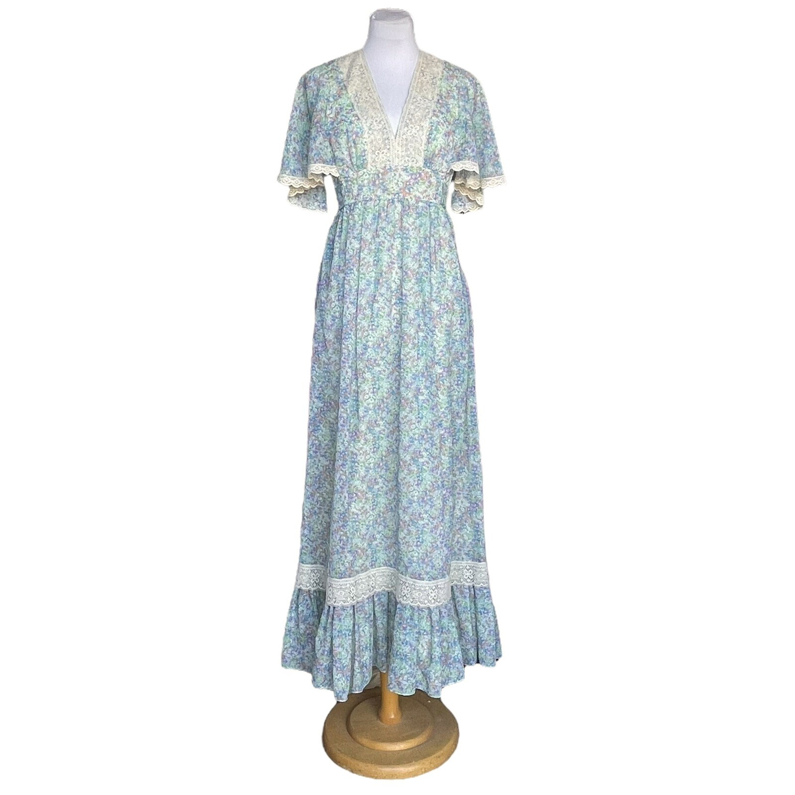 Vtg CANDI JONES CALIFORNIA Prairie Cottagecore Dress Floral Flutter Tie-back S