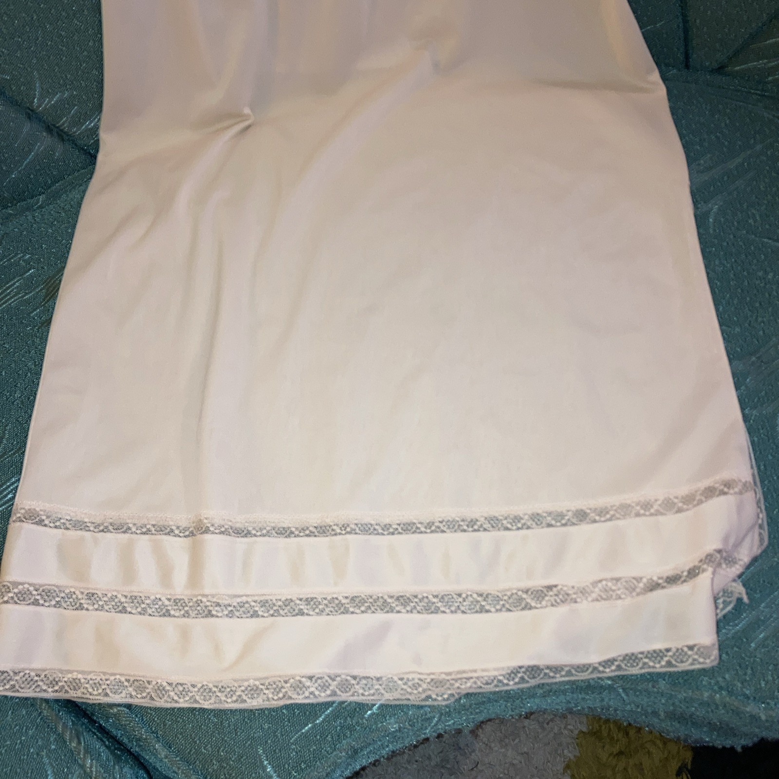 Vintage Gaymode Half Slip Skirt Long Small Lace Trim Slit Beige Tan Nude