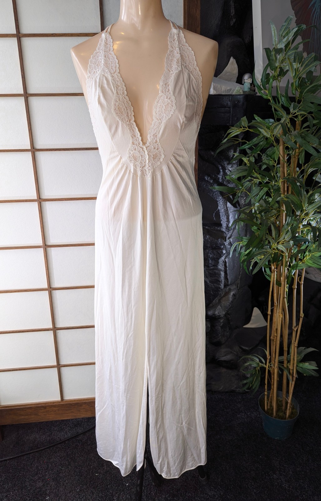VTG RALPH MONTENERO FOR BLANCHE Nightgown Slip Dress Size S Ivory Nylon/Lace