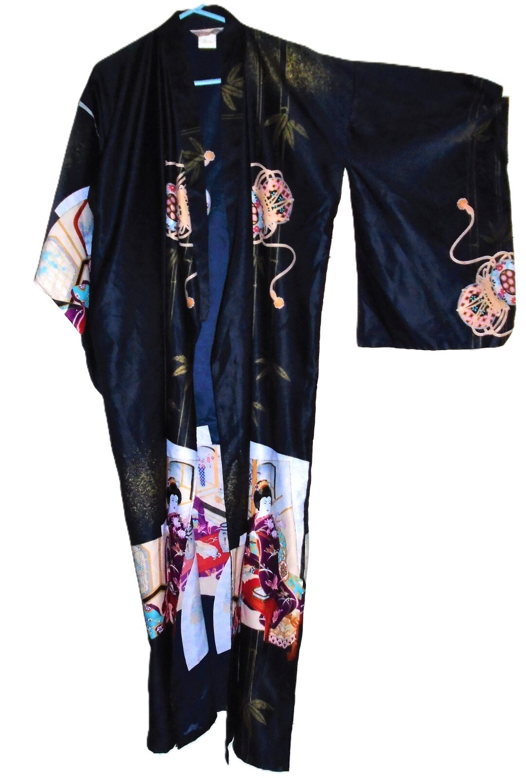 Vintage Navy Blue Asian Kimono Robe One Size