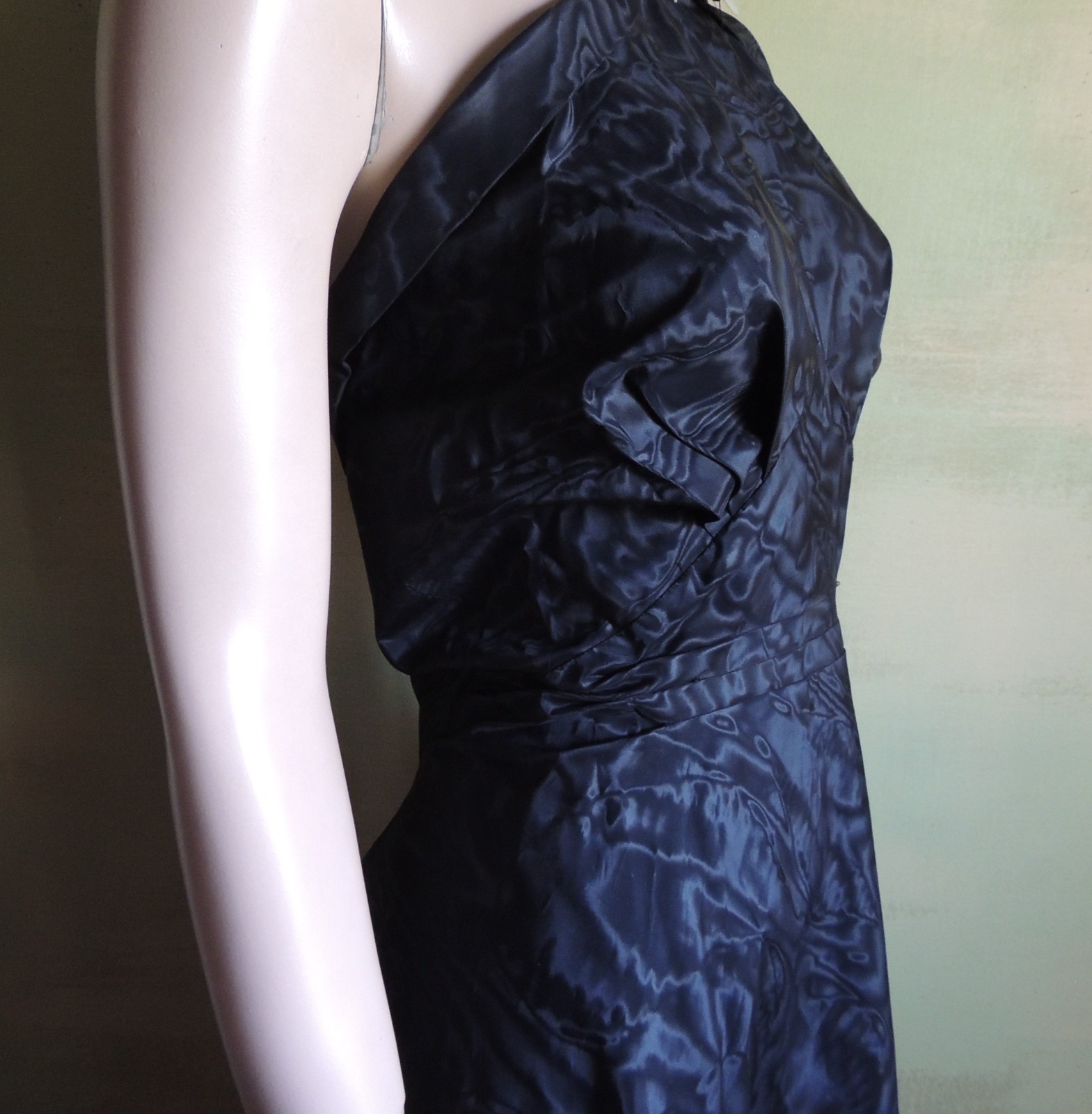 Marontate 40s Dress Black Moire Taffeta Halter with Peplum Jacket
