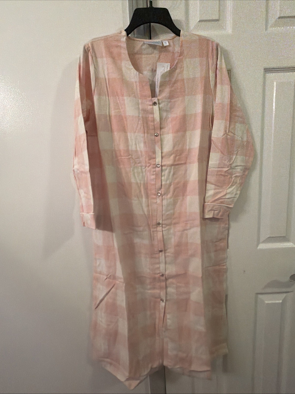 National Pearl Snap Night Gown Pink Plaid Grannycore Petit Small 3/4 Sleeve
