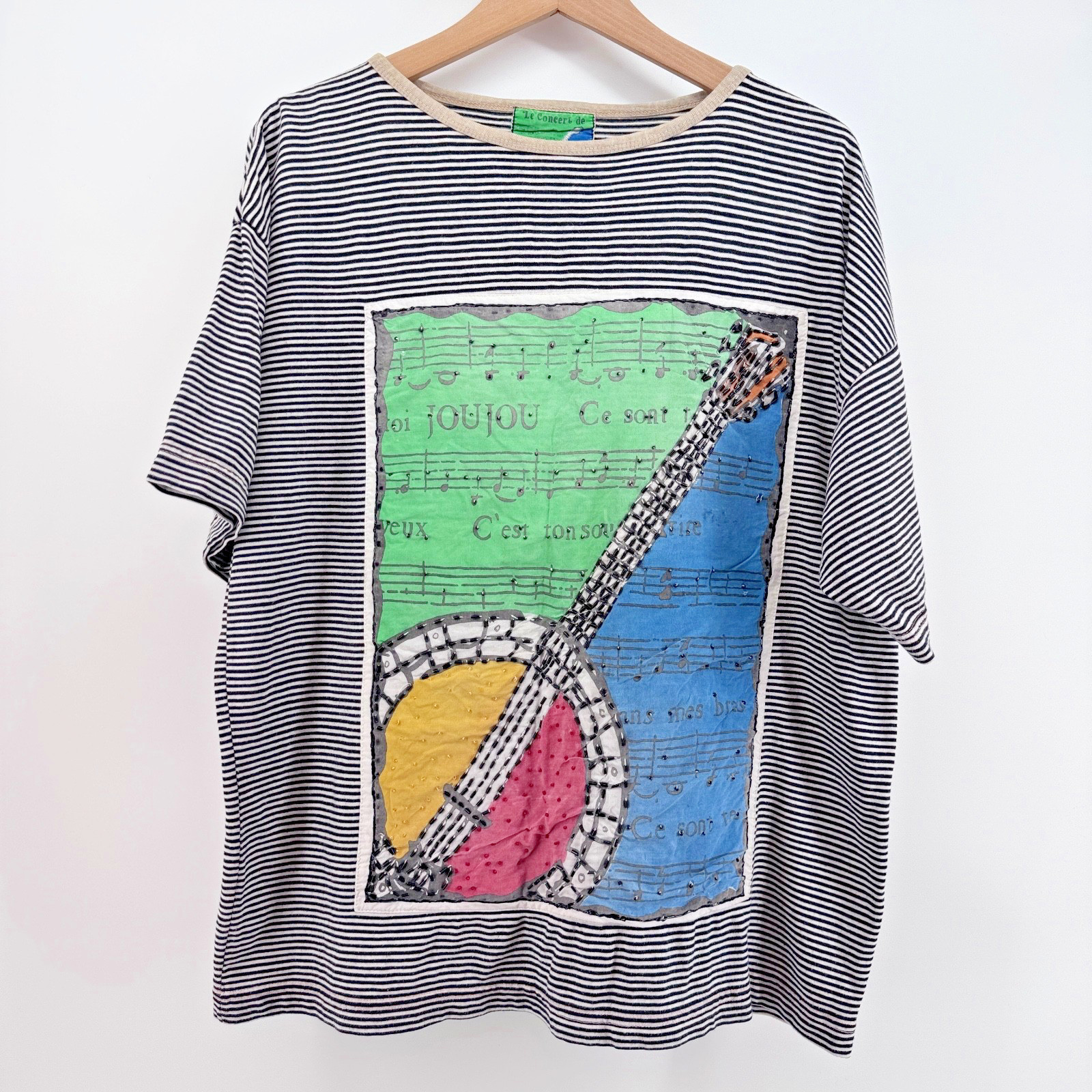 VTG JouJou T-shirt Le Concert de JouJou Black & White Striped- Art Music Grunge