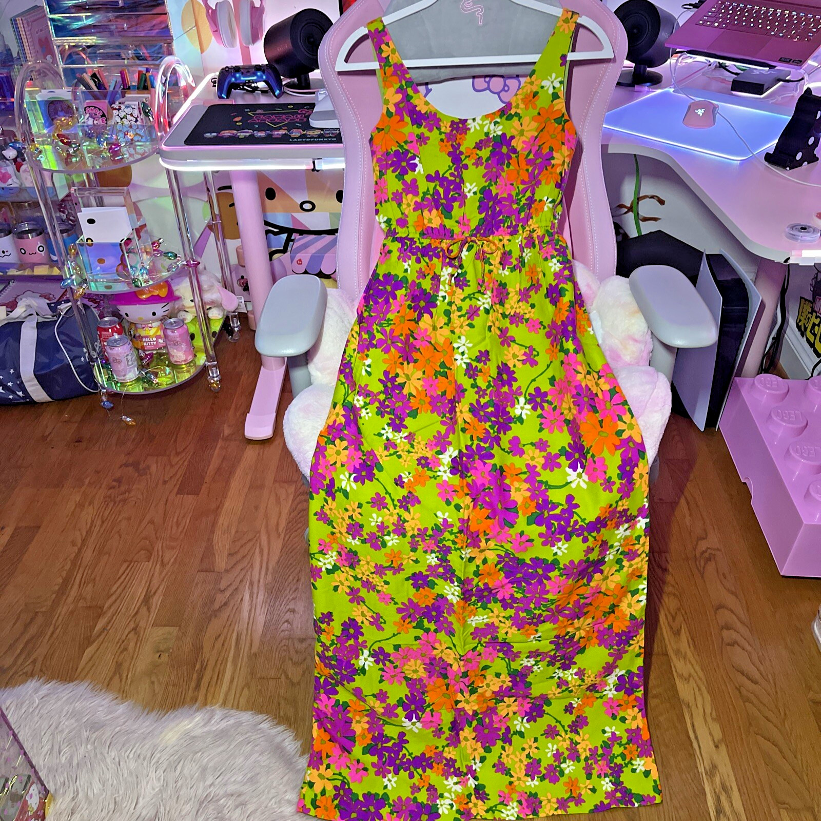 Vintage 60s 70s Sun Fashions of Hawaii Honolulu Floral Colorful Maxi Dress 10