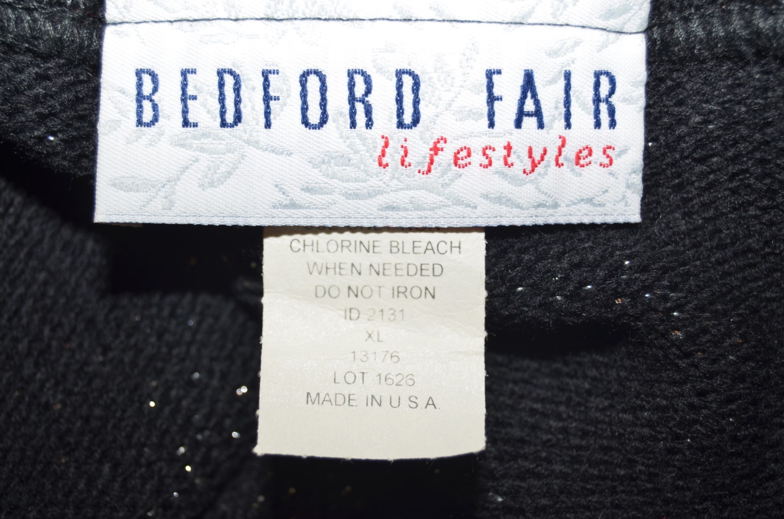 VTG Bedford Fair Black Silver Glittery open Front Cardigan Womens XL USA Made