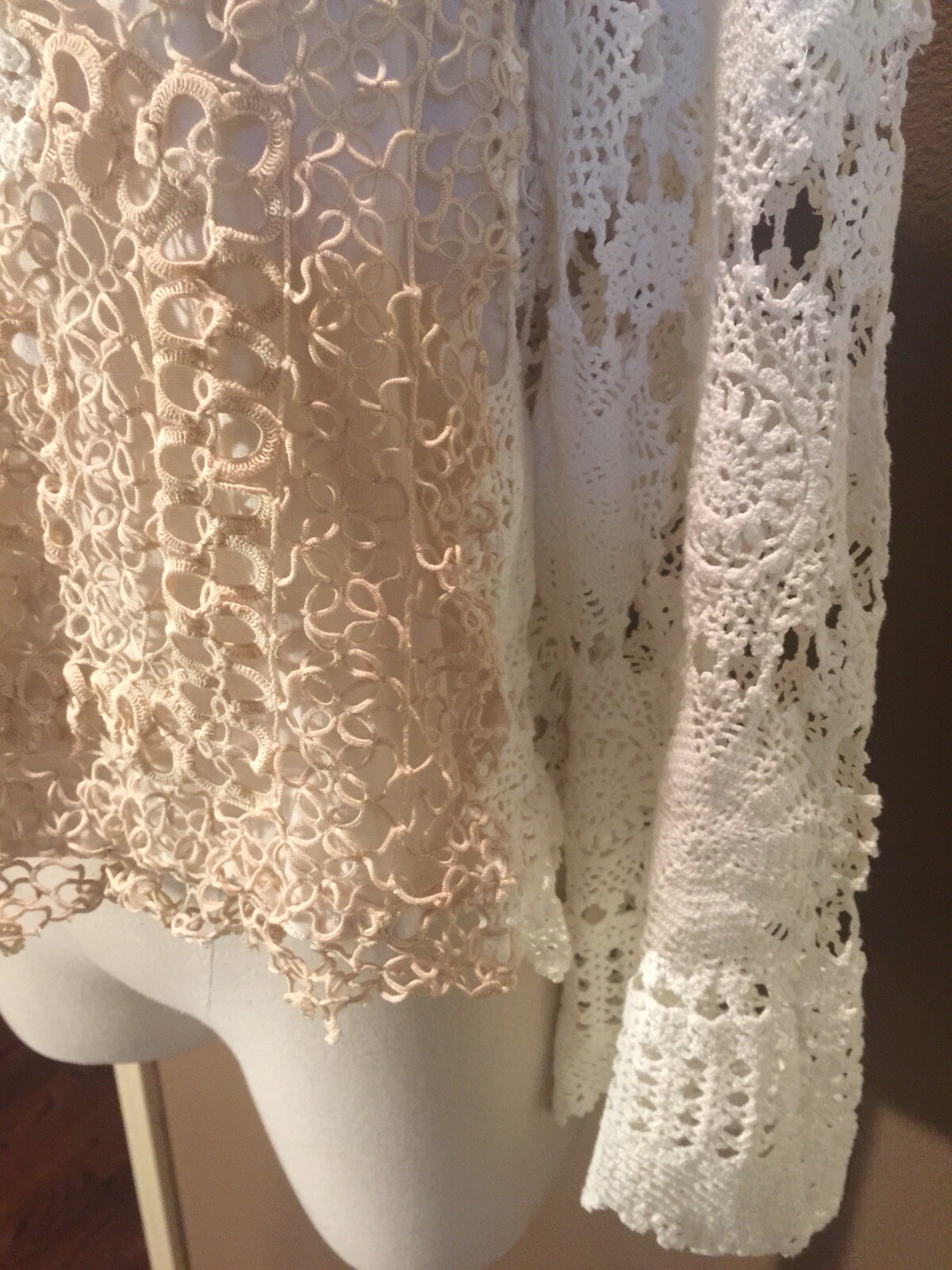 Antique Vtg Handmade M White Crochet Tatted Lace Coquette Top Blouse