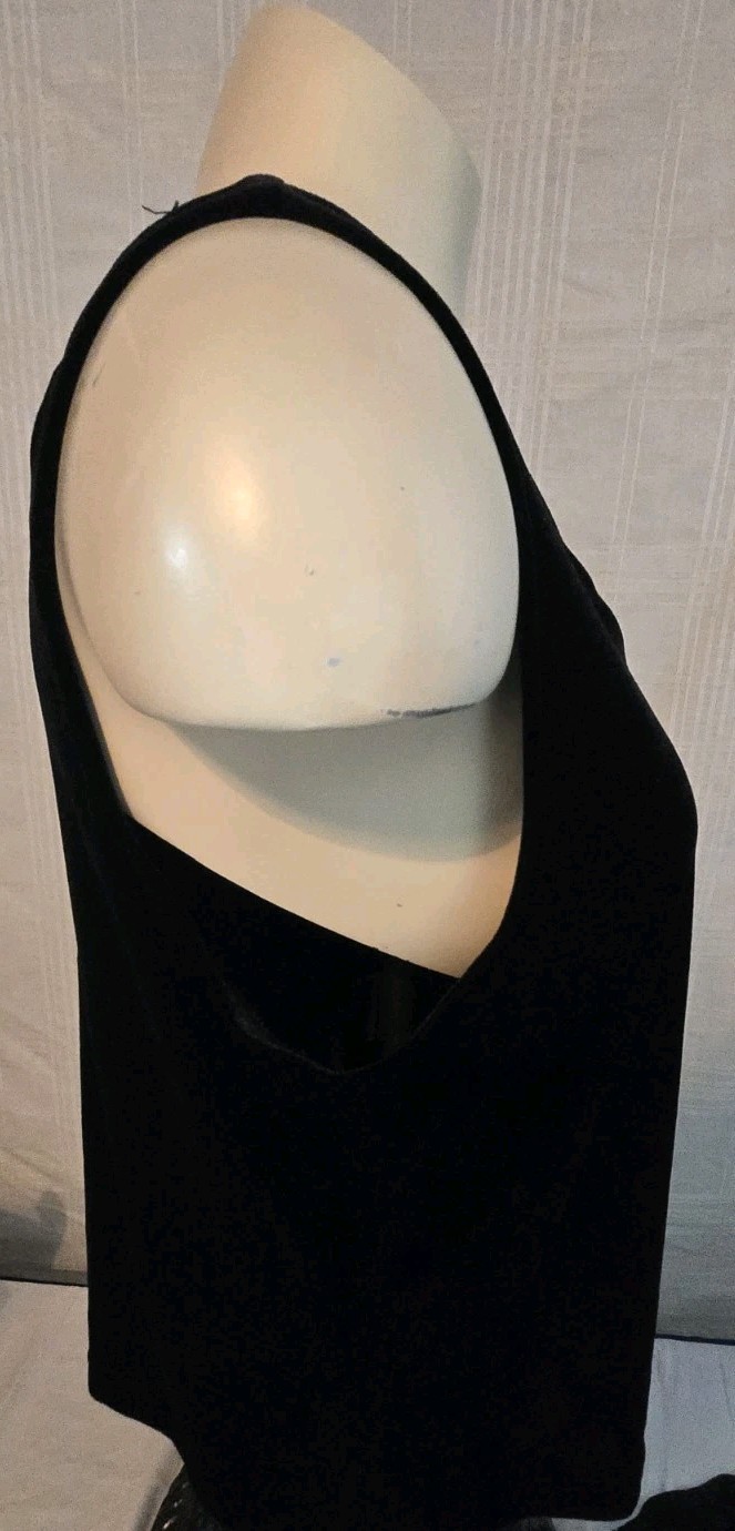VTG Moonlighting Womens Black Velvet Tank Top With Glitter Flower Jacket Sz M
