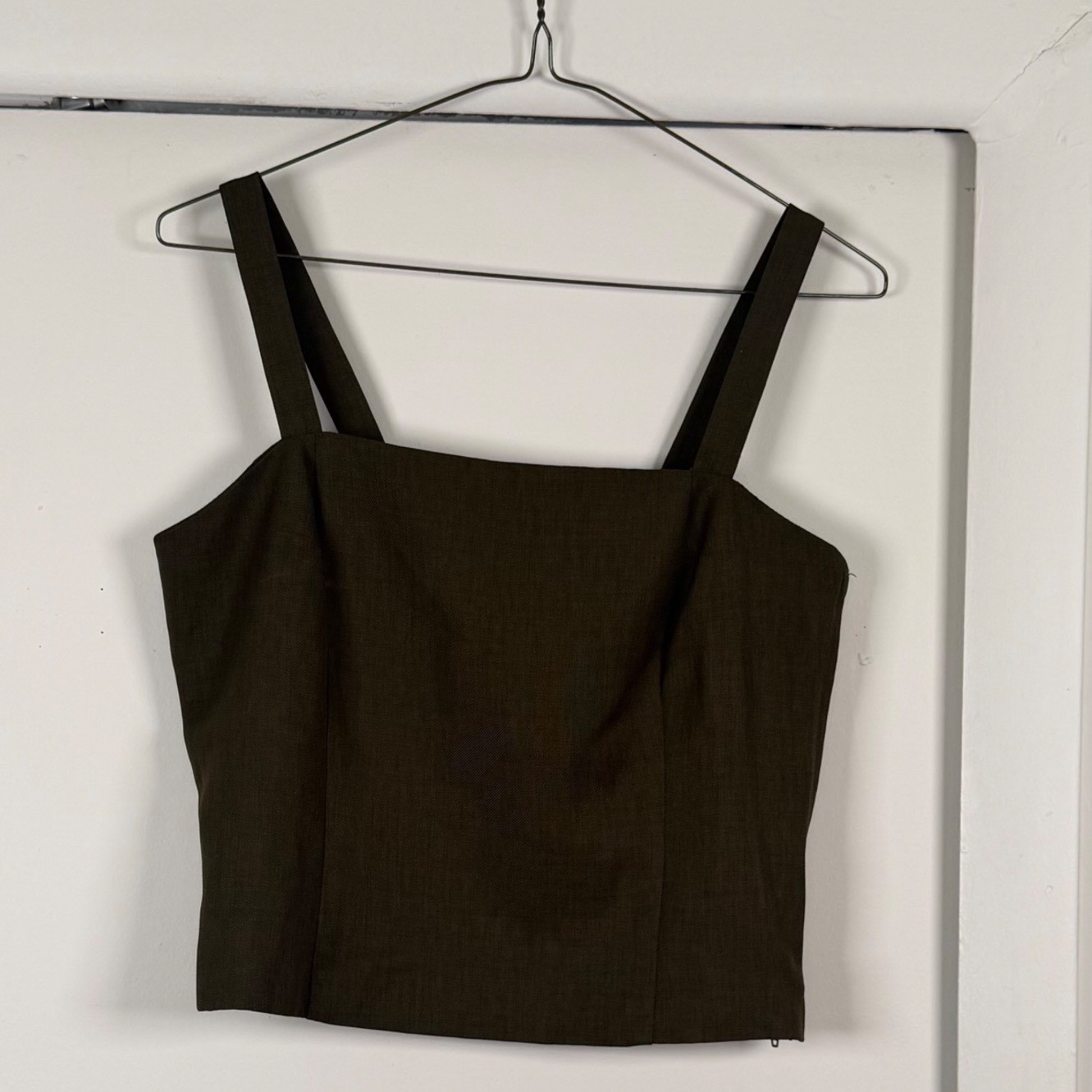 Vintage Olive Brown Two Piece Set Square Neck Crop Top and Straight Leg Pants