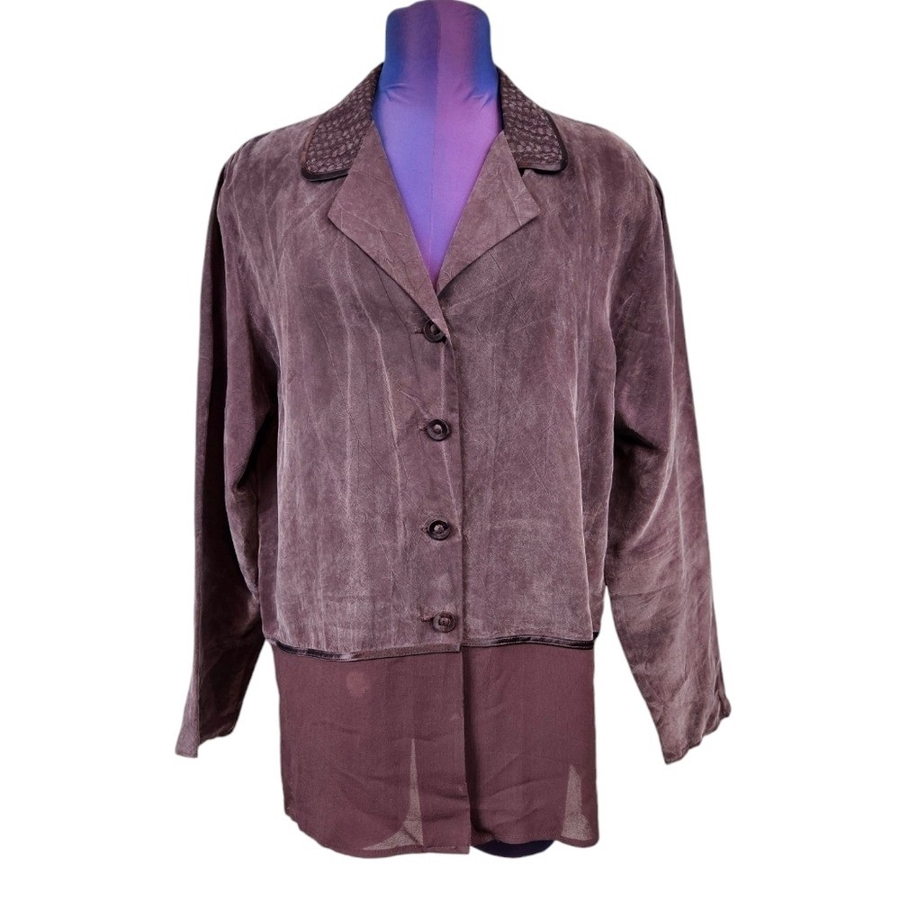 Vintage Earth Song Aubergine Silky Lightweight Blazer Size 10 Women’s C29