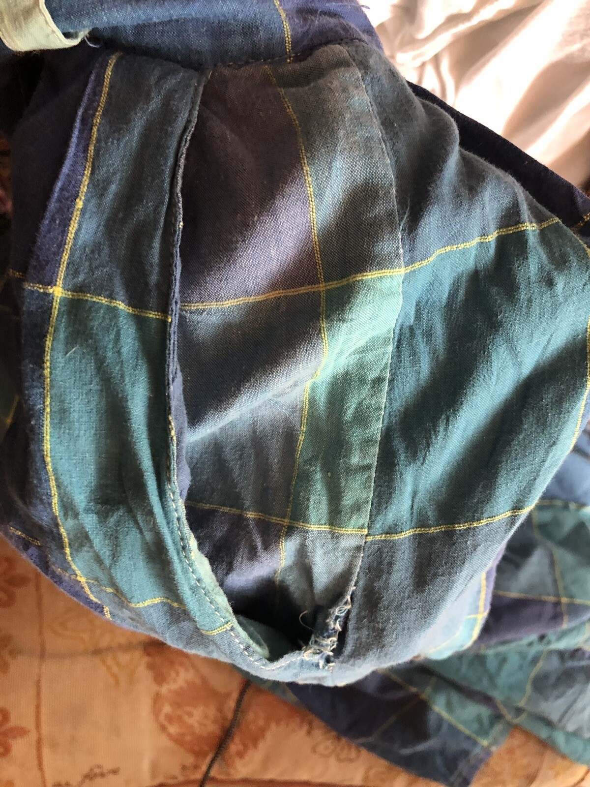 Vintage 80s Santa Cruz 22″ Waist Blue Green Madras Plaid A-Line Skirt Cotton-XS