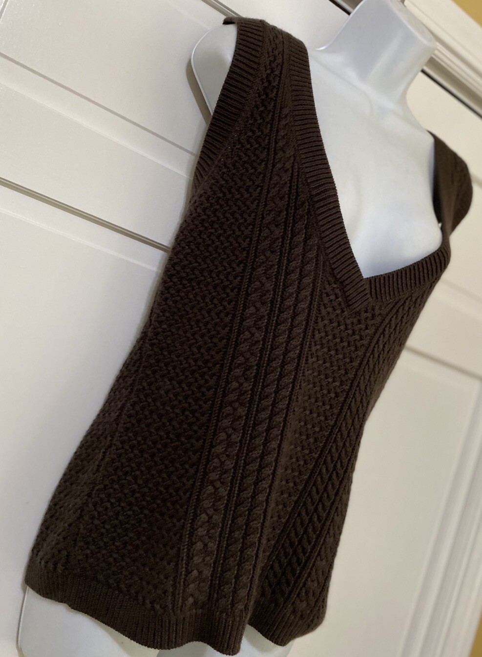 Vintage Talbots Cable Knit Sweater V-neck Vest Cashmere Blend Medium Y2K