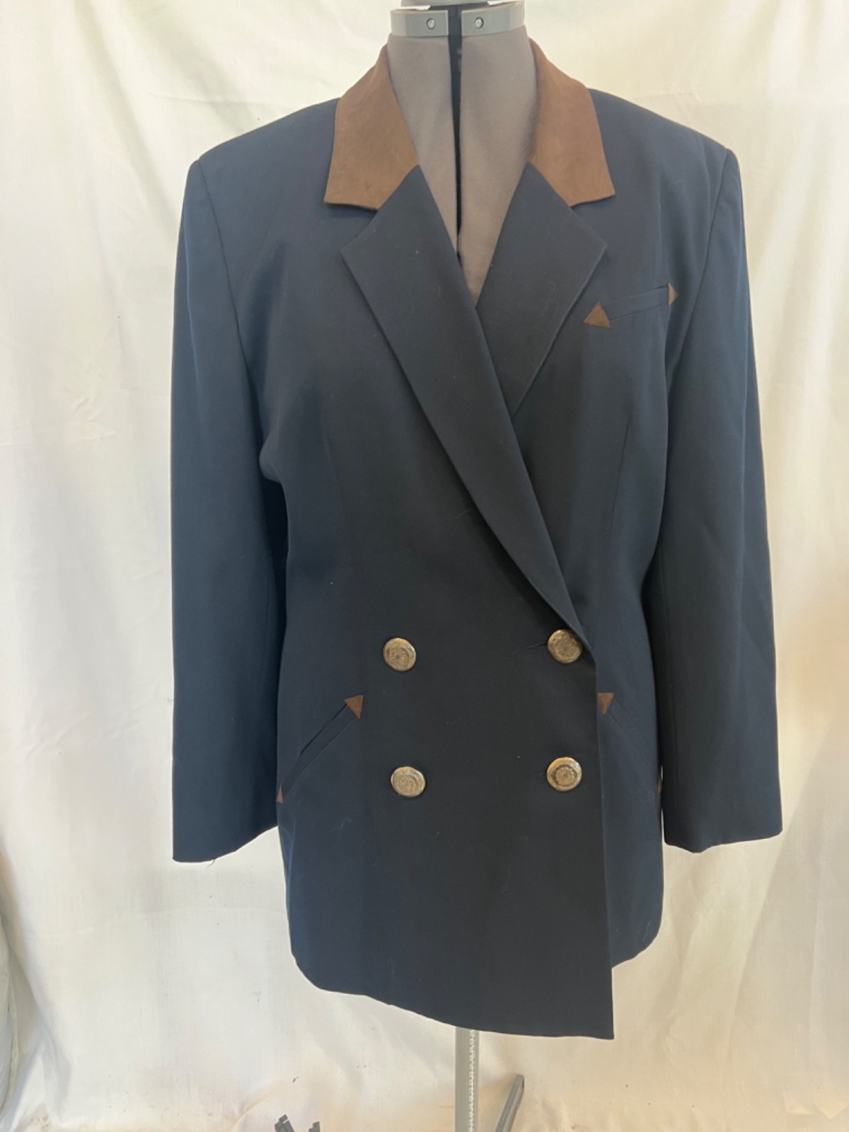 Vintage Hairston Roberson Blazer Womens 14 Navy Wool Sterling Silver Buttons USA