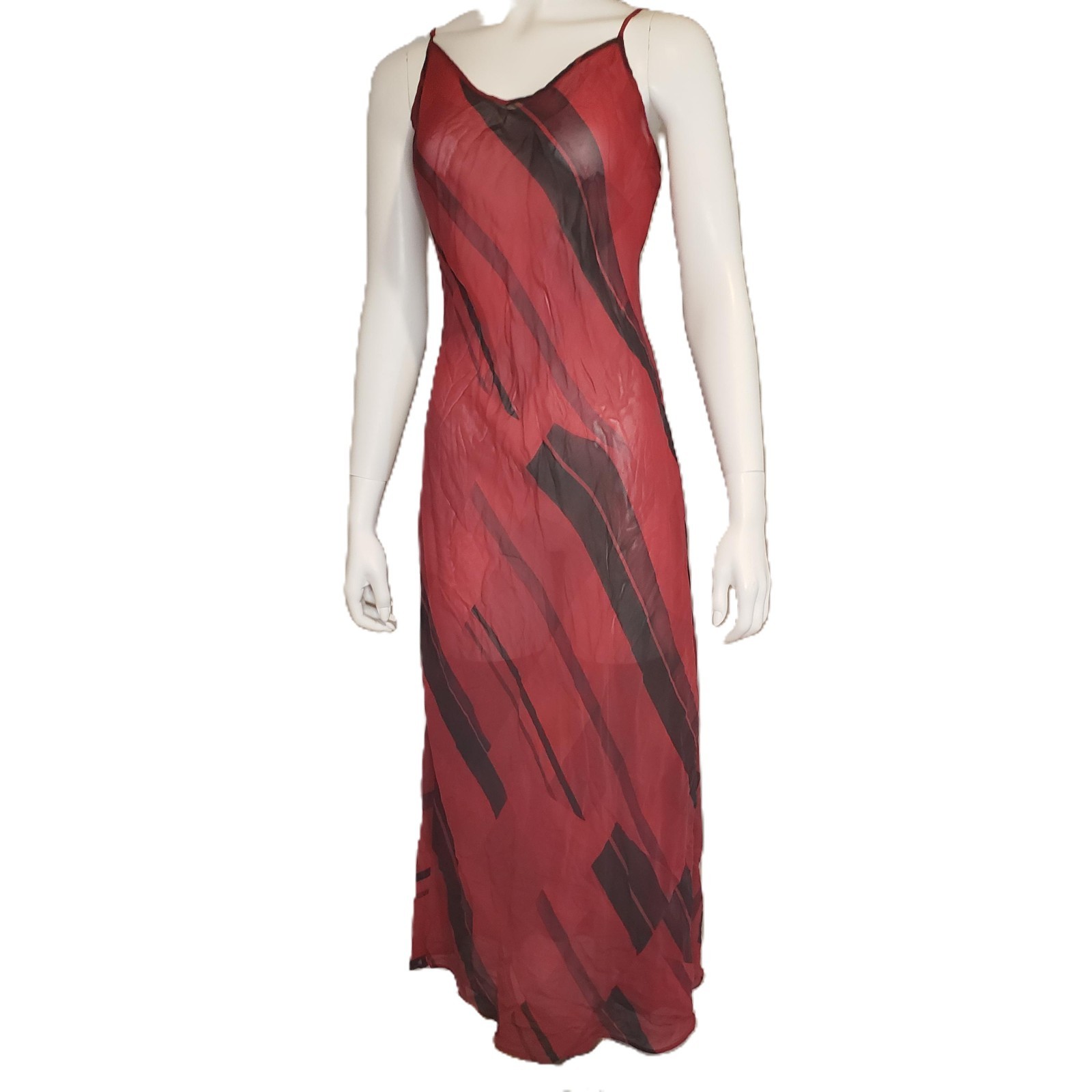 Victoria’s Secret 100% Silk Medium Sheer Red Long Nightgown Maxi Dress Slip Bias