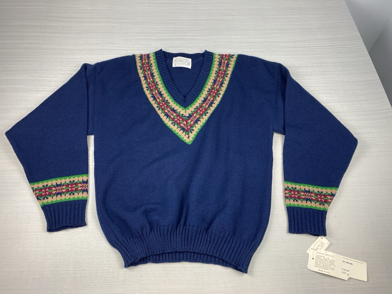 Pendleton Navy 100% Virgin Wool V-Neck Sweater Medium Vintage NWT