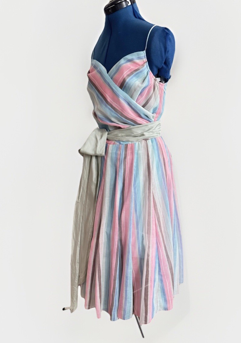 vintage 70s 80s Style C’est Moi rainbow striped strappy Sun Tea Party Dress M