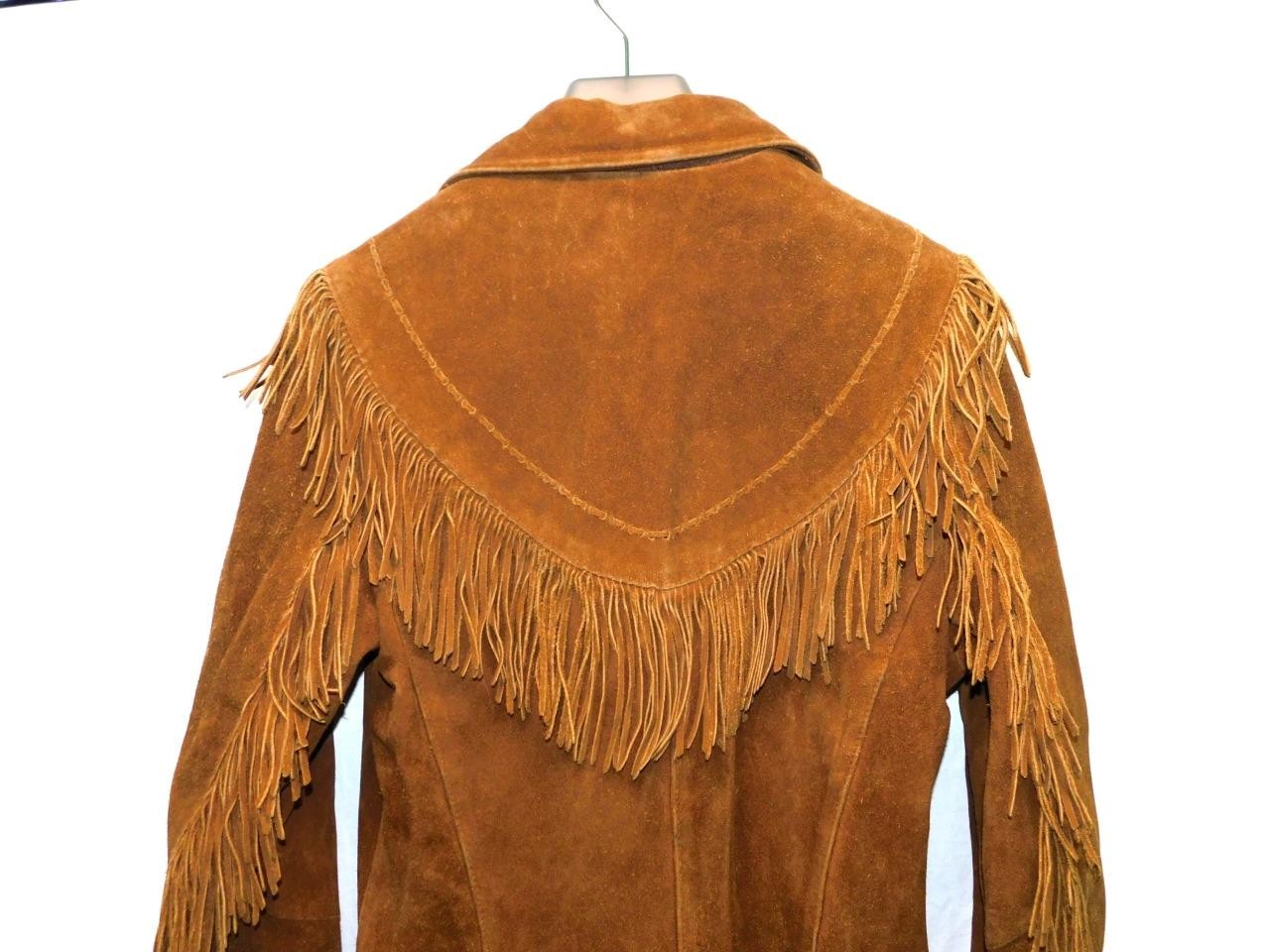 Vintage Pioneer Wear M Brown Suede Western Fringe Coat Woman Rockabilly Rodeo