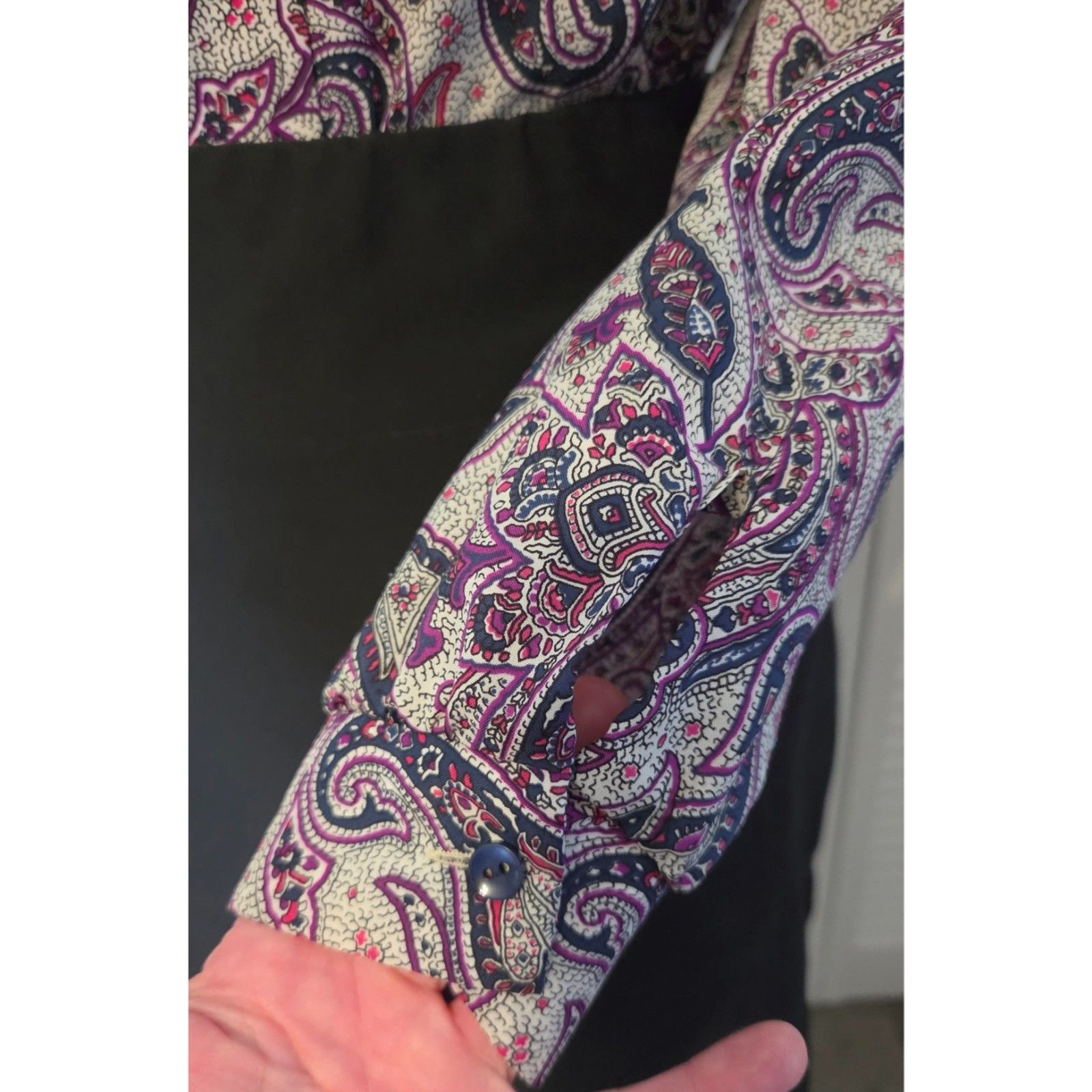 Vintage Ms. Bond Paisley Kitty-Bow Blouse-Purple & Gray, Sz Med
