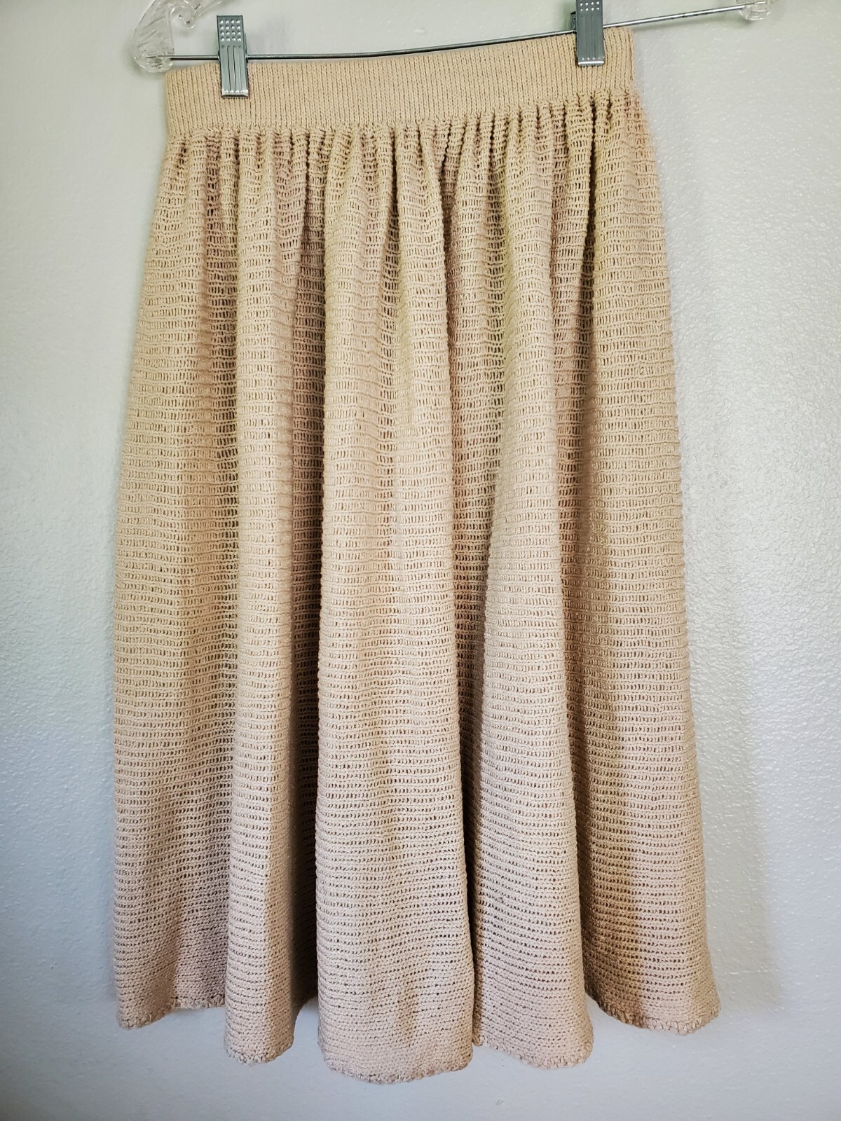 Vintage Dana Hogan Knitted Set Sweater Top & Skirt Tan Size S/M