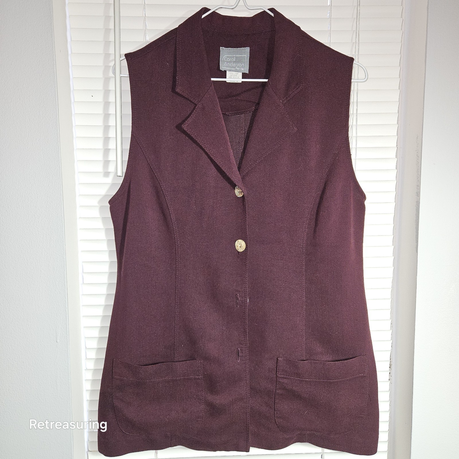 Vintage 1980’s Carol Anderson Petites Women’s 8 Maroon Tunic Vest Made in U.S.A.