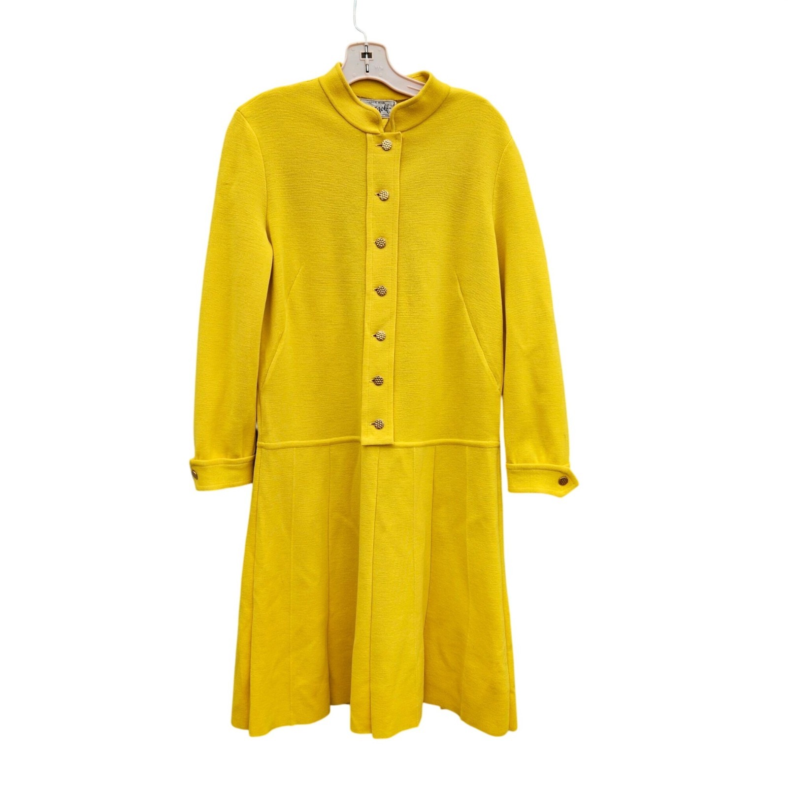 Mod Italian Designer Avagolf Yellow Wool Doubleknit Dress 60s 70s Moth Holes