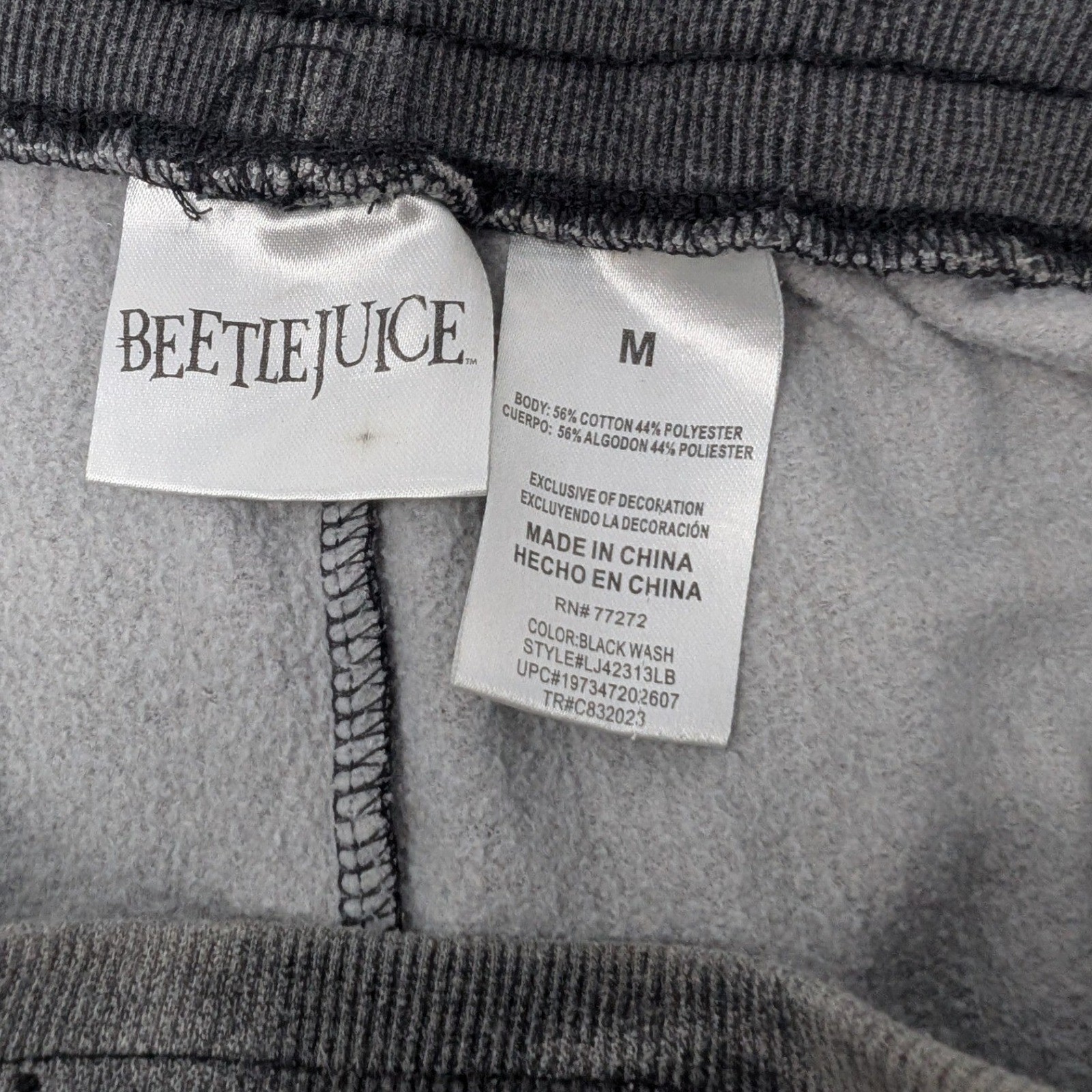 Beetlejuice Graphic Acid Wash Grey Sweatpants Joggers Strange & Unusual Size M