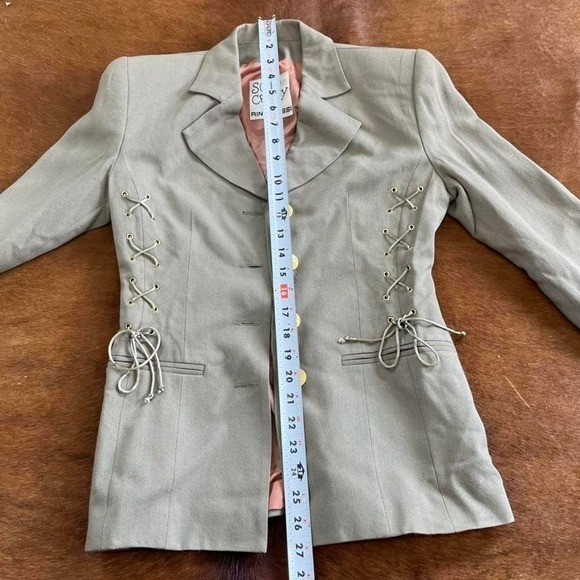 Sooooo Crazy by Rina Rossi Lace Up Side Blazer Sz Small Tan Gold Button Vintage