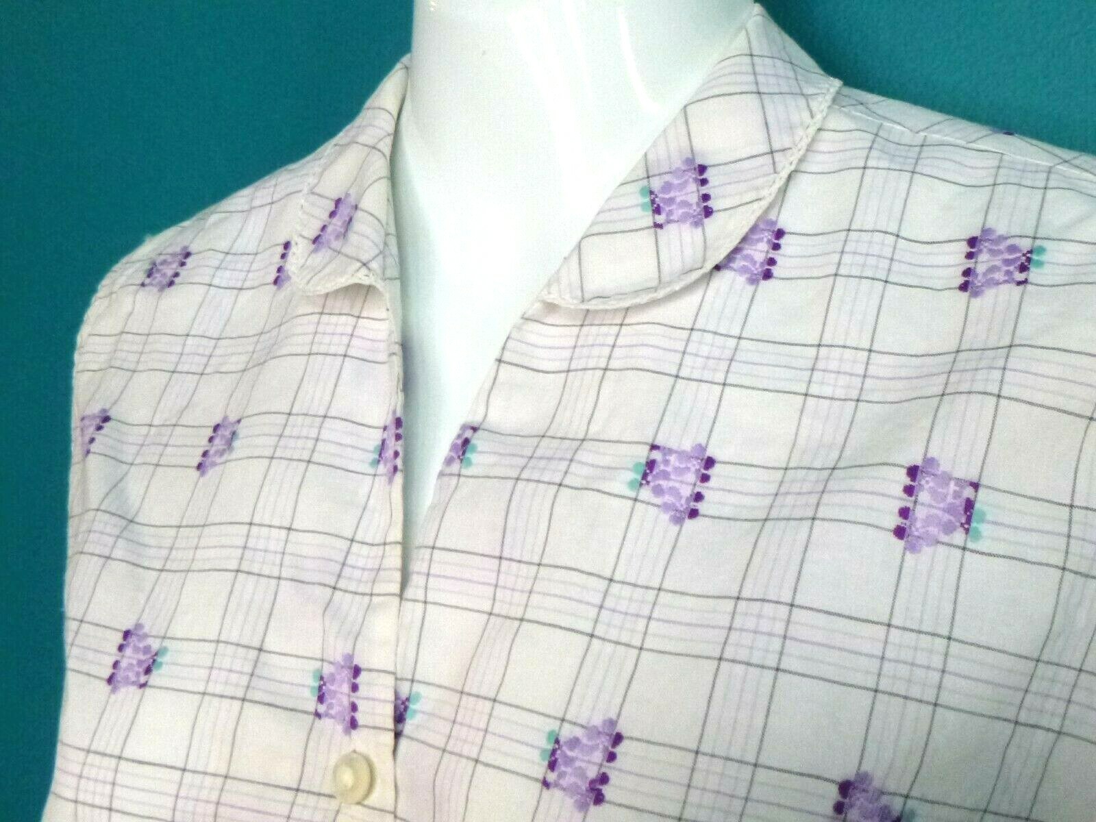 Vtg 60s SHip N Shore Cotton Sleeveless Blouse Shirt Embroidered MOD Flowers Sz30
