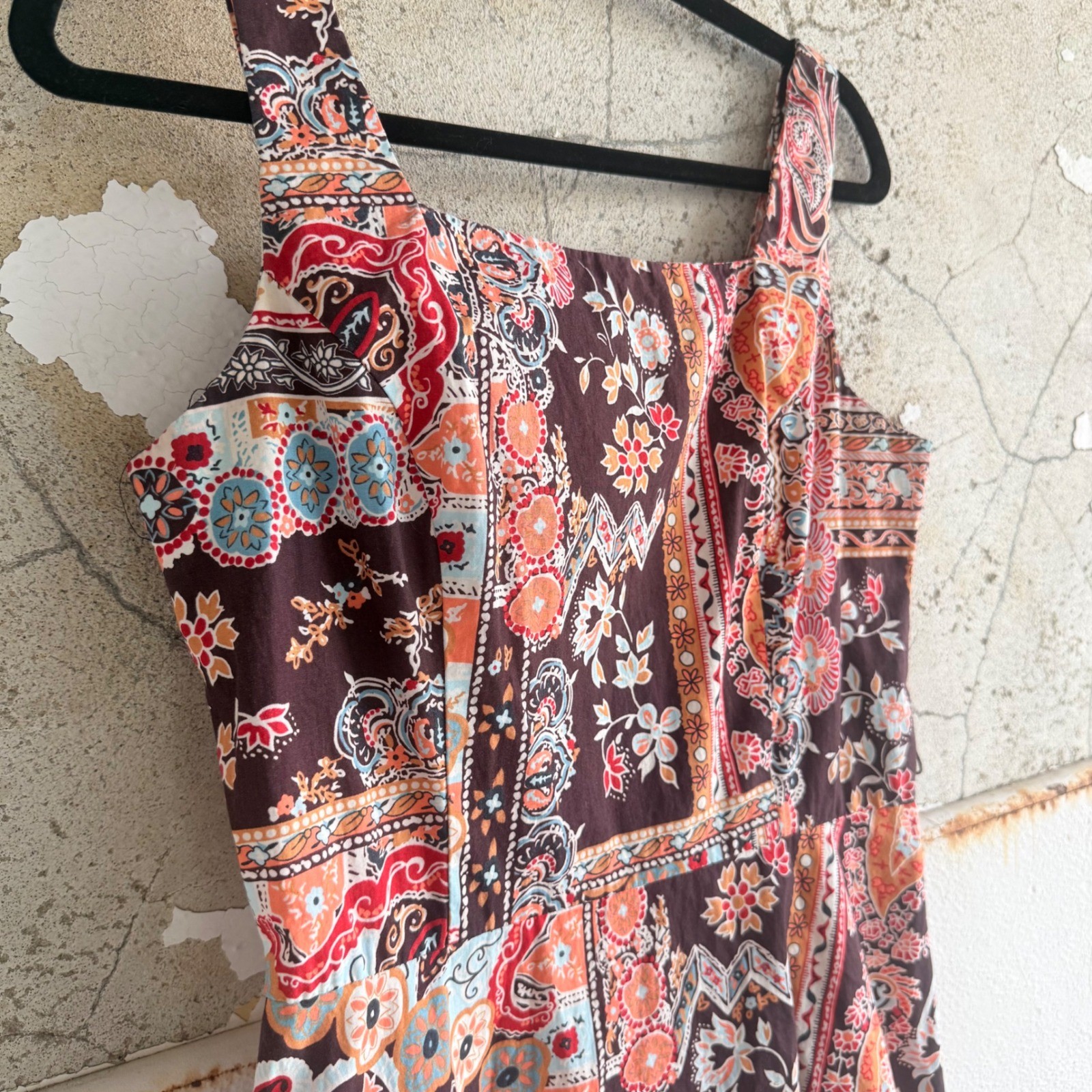 Vtg 90s Dress Paisley Patchwork Boho Cotton Sundress Alyn Paige Womens M