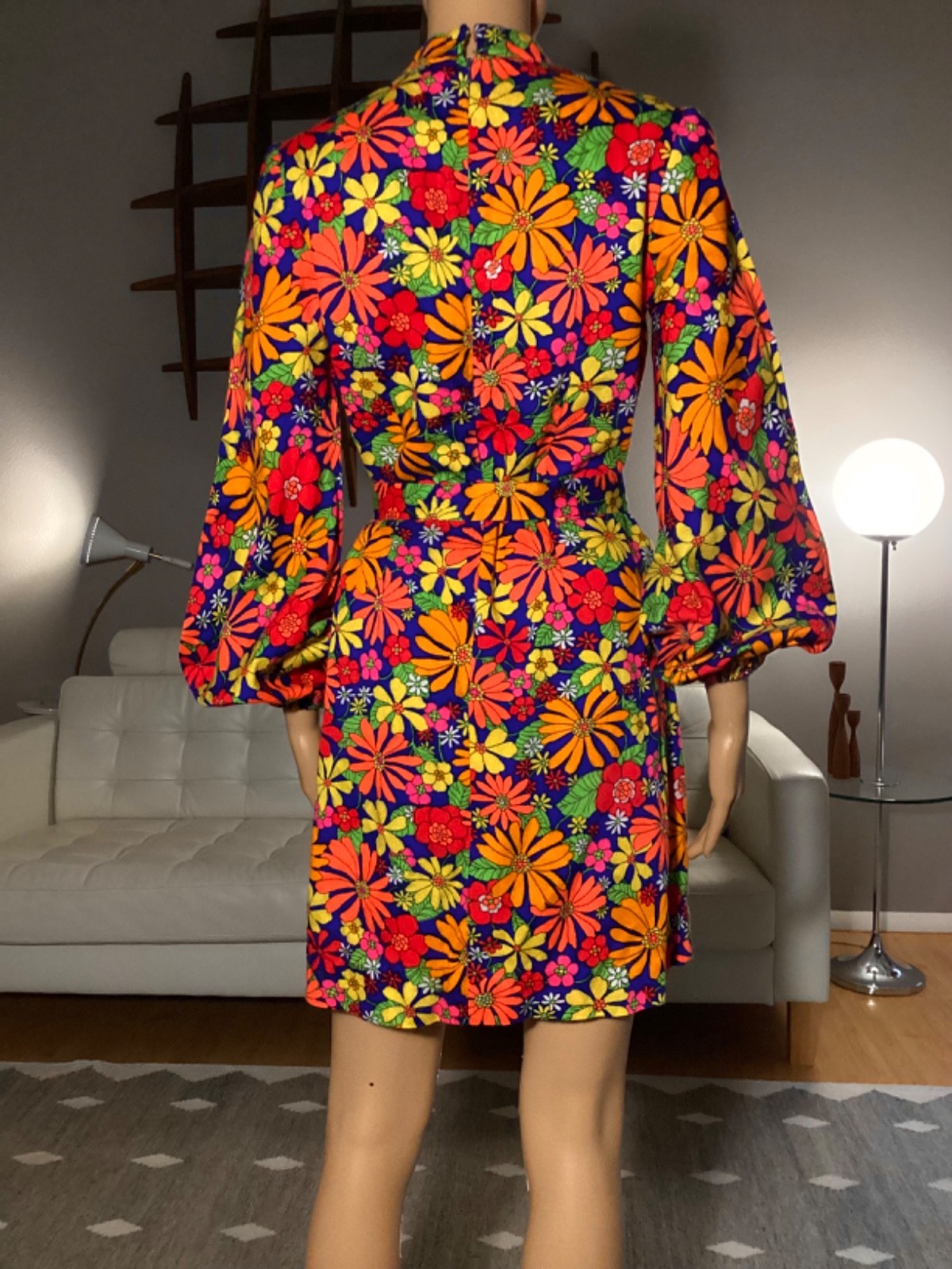Vintage 60’s Psychedelic Belted Mini Dress Flower Power Floral Hippy Mod Go-Go