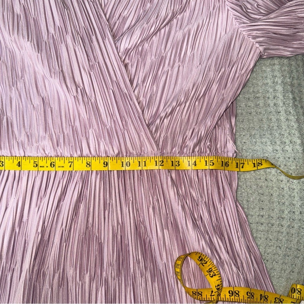 VTG 80s Crinkle Pleated Faux Wrap Style Dress Dusty Pink Chrissy Threes Company