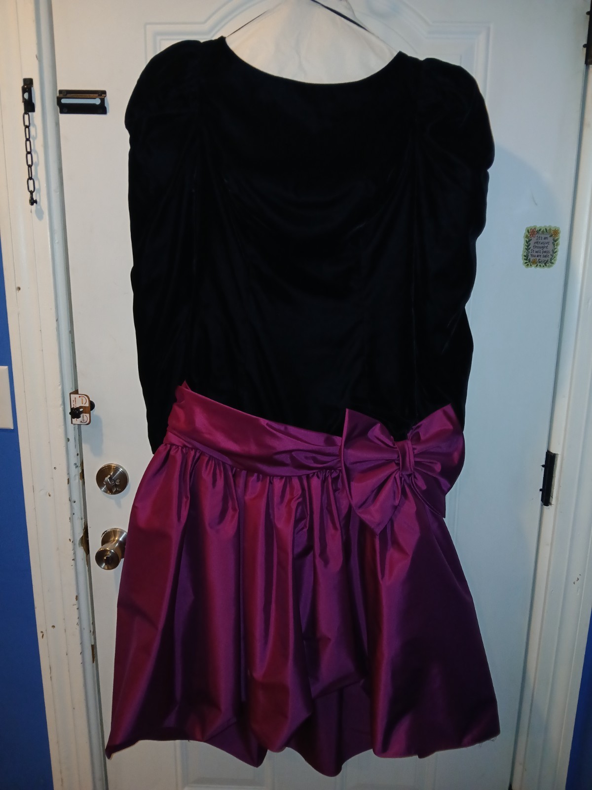 Vintage 1990 Black Velvet and Magenta Formal Gown Or Prom Dress Size 13/14 L