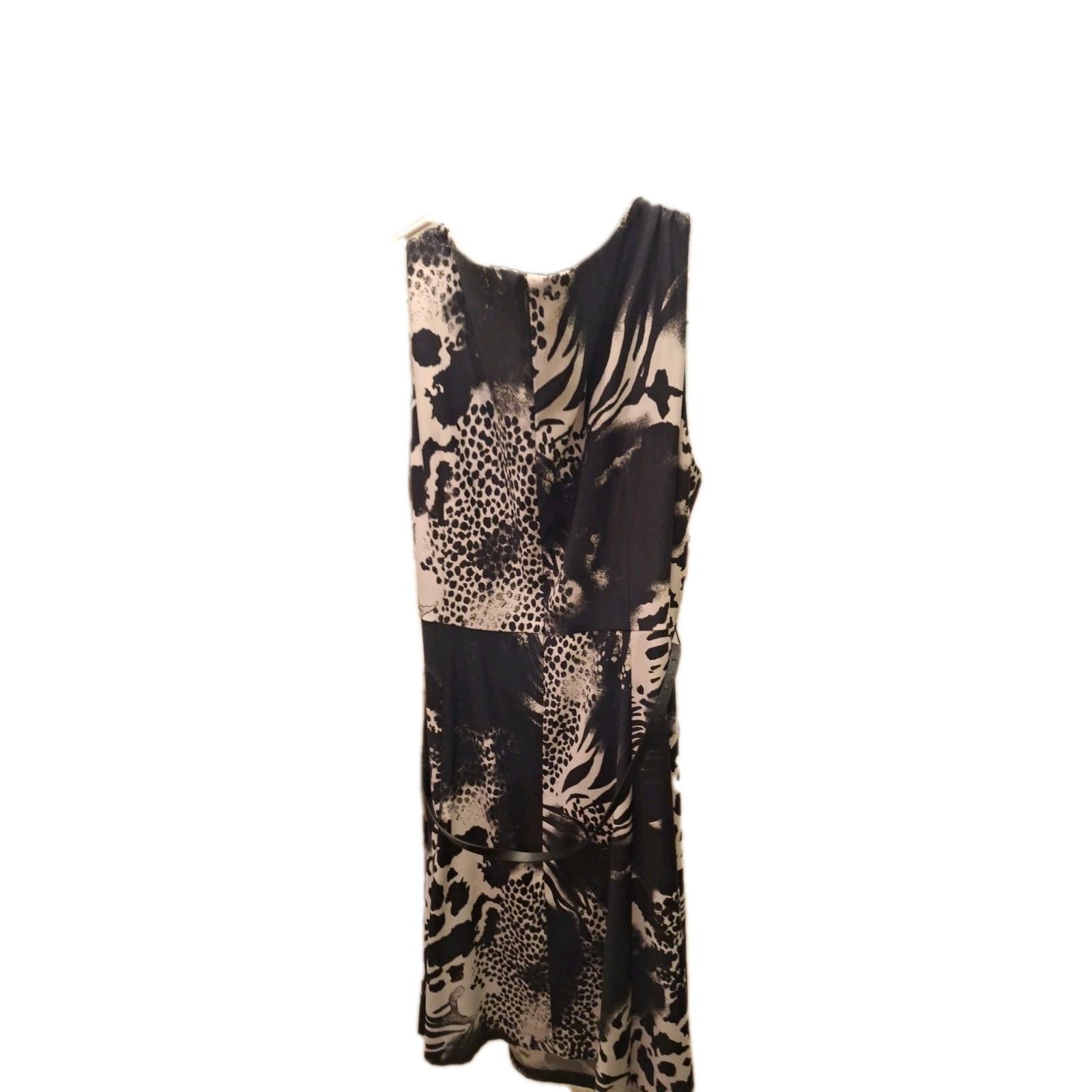 Dressbarn Sz18 Vintage Black n White Print Summer Sleeveless Dress With Belt