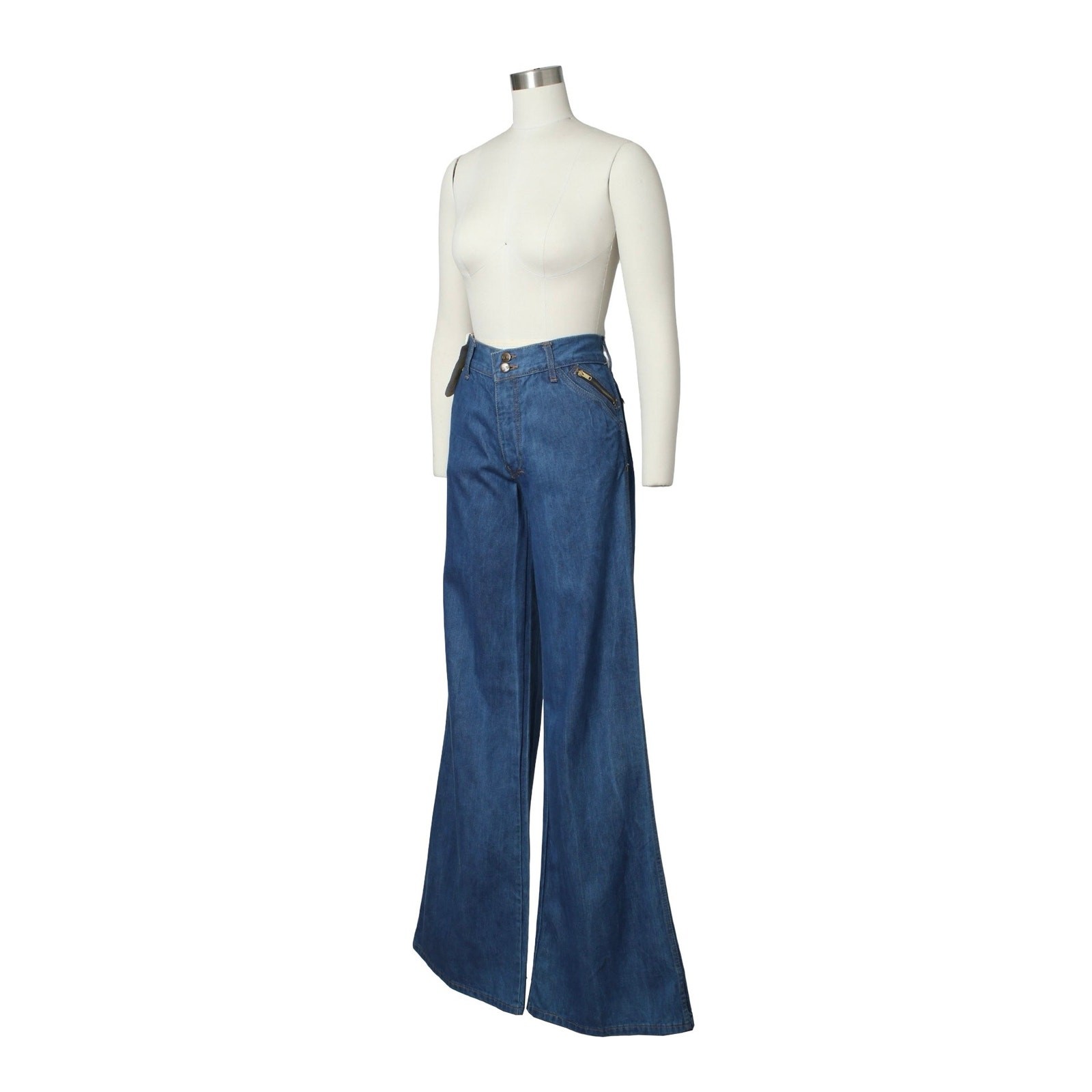 Vintage 1970s Bell Bottoms 70s Deadstock NWT High Rise Flares Blue Denim Jeans