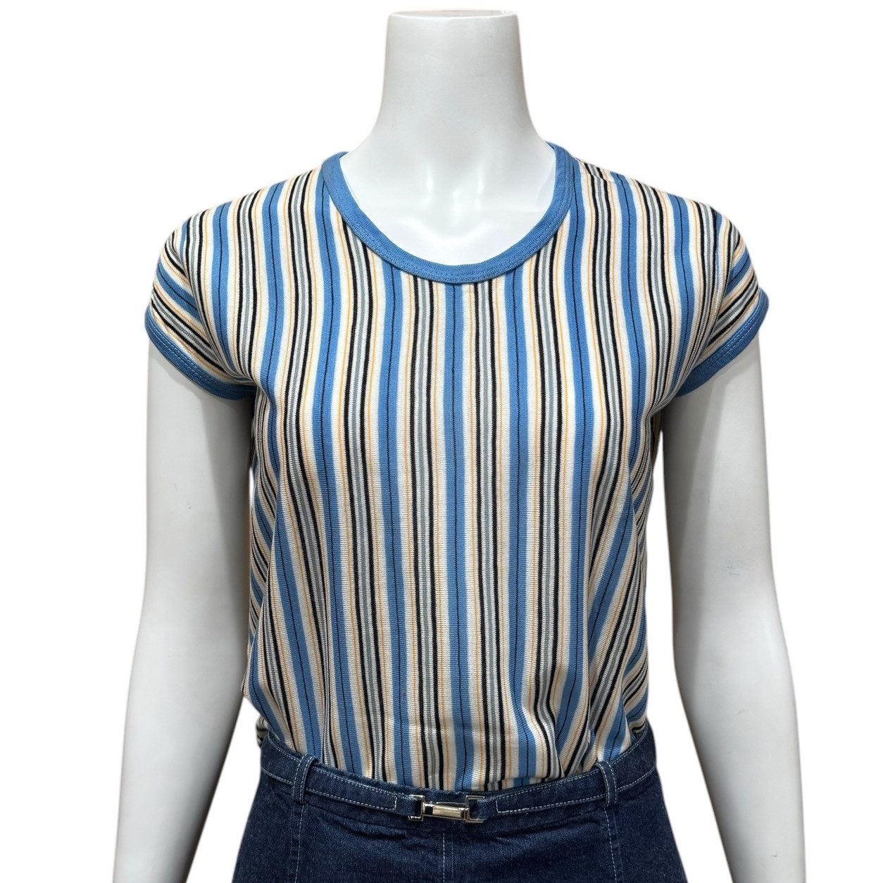70s 80s Inspirations Blue Stripe Acrylic Top Bohemian Size Large