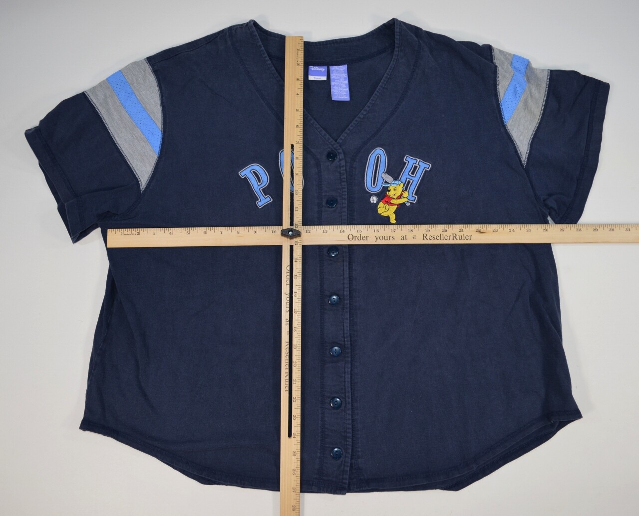 VTG Y2K Disney Winnie the Pooh Baseball Jersey Shirt Woman Size 28W Navy Blue