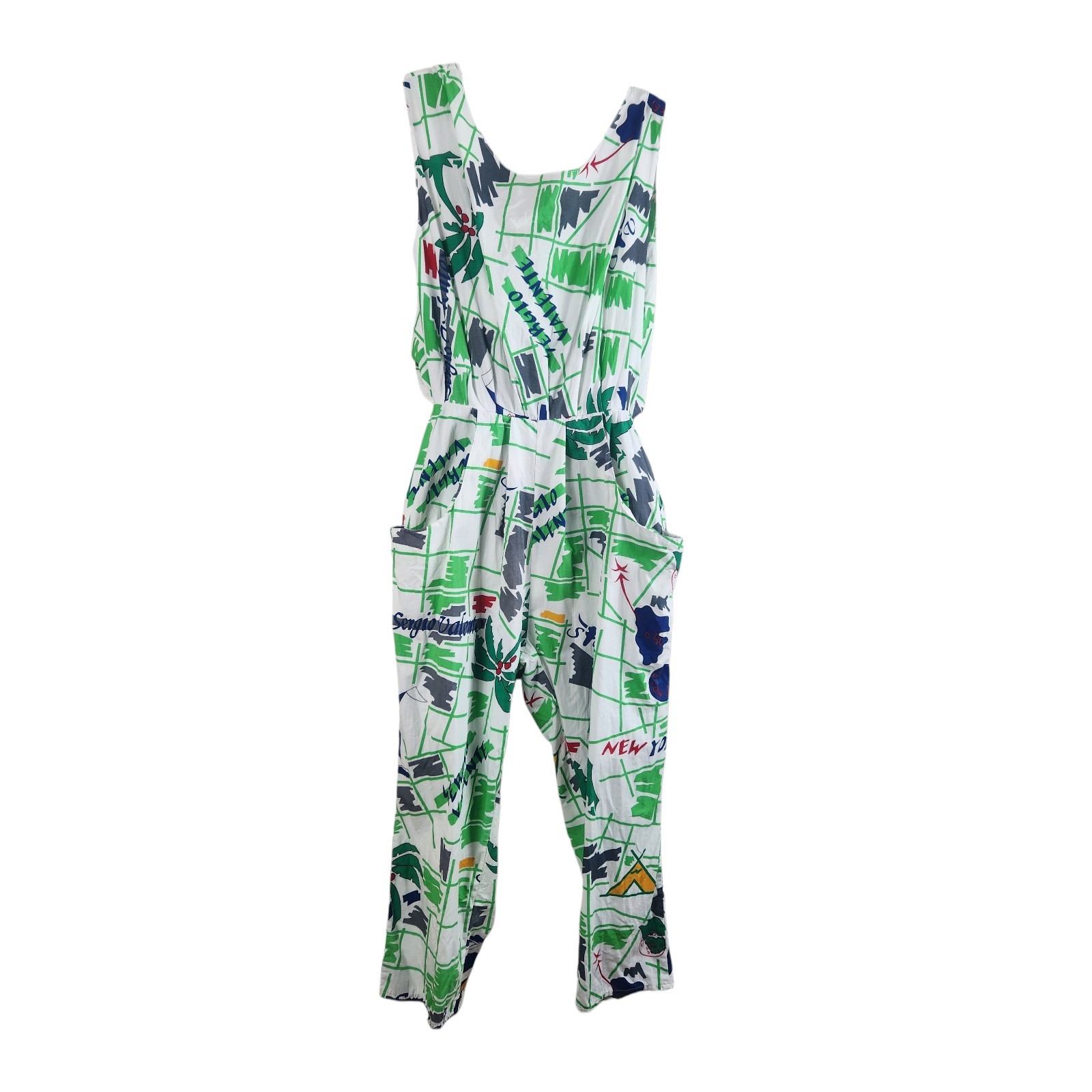 Vtg 80s OP Sergio Valente Retro Jumpsuit Medium Sleeveless Baggy Abstract 8 10