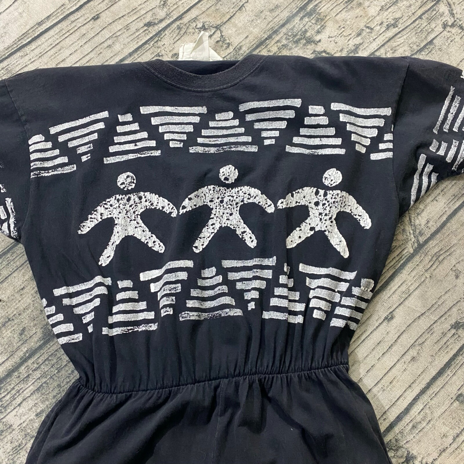 80s Vtg Inventions L.A. Express Printed Jumpsuit Black Art to Wear Abstract