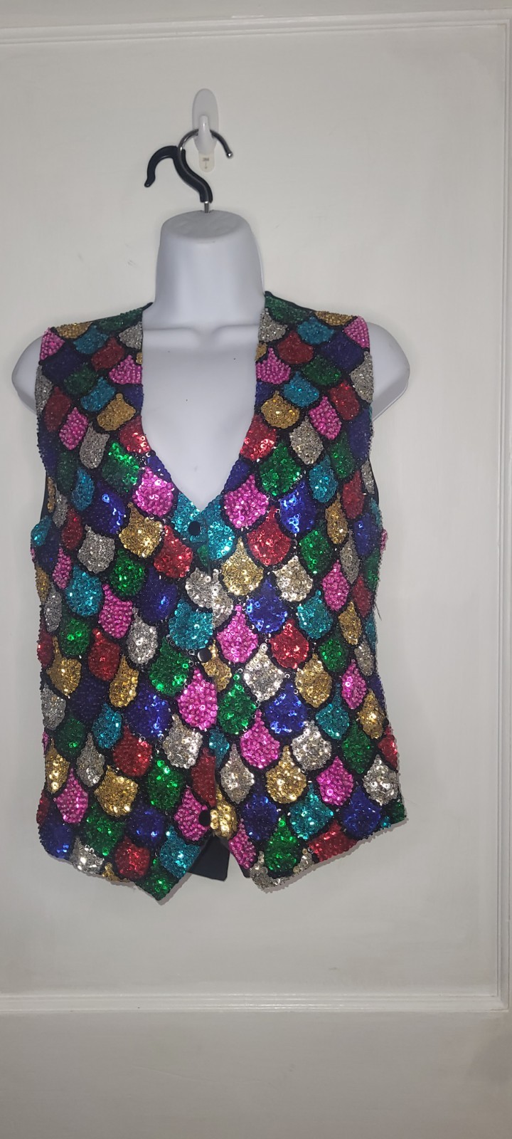 Vintage Hurry-Up! Rainbow Sequins Show Vest Size S (32) Made In Indonesia
