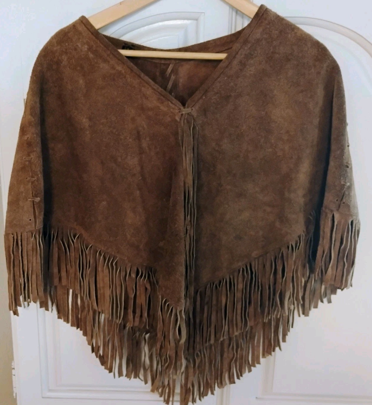 Vtg 1967 Authentic Route 66 Trading Post Handmade Suede Fringe Poncho Small