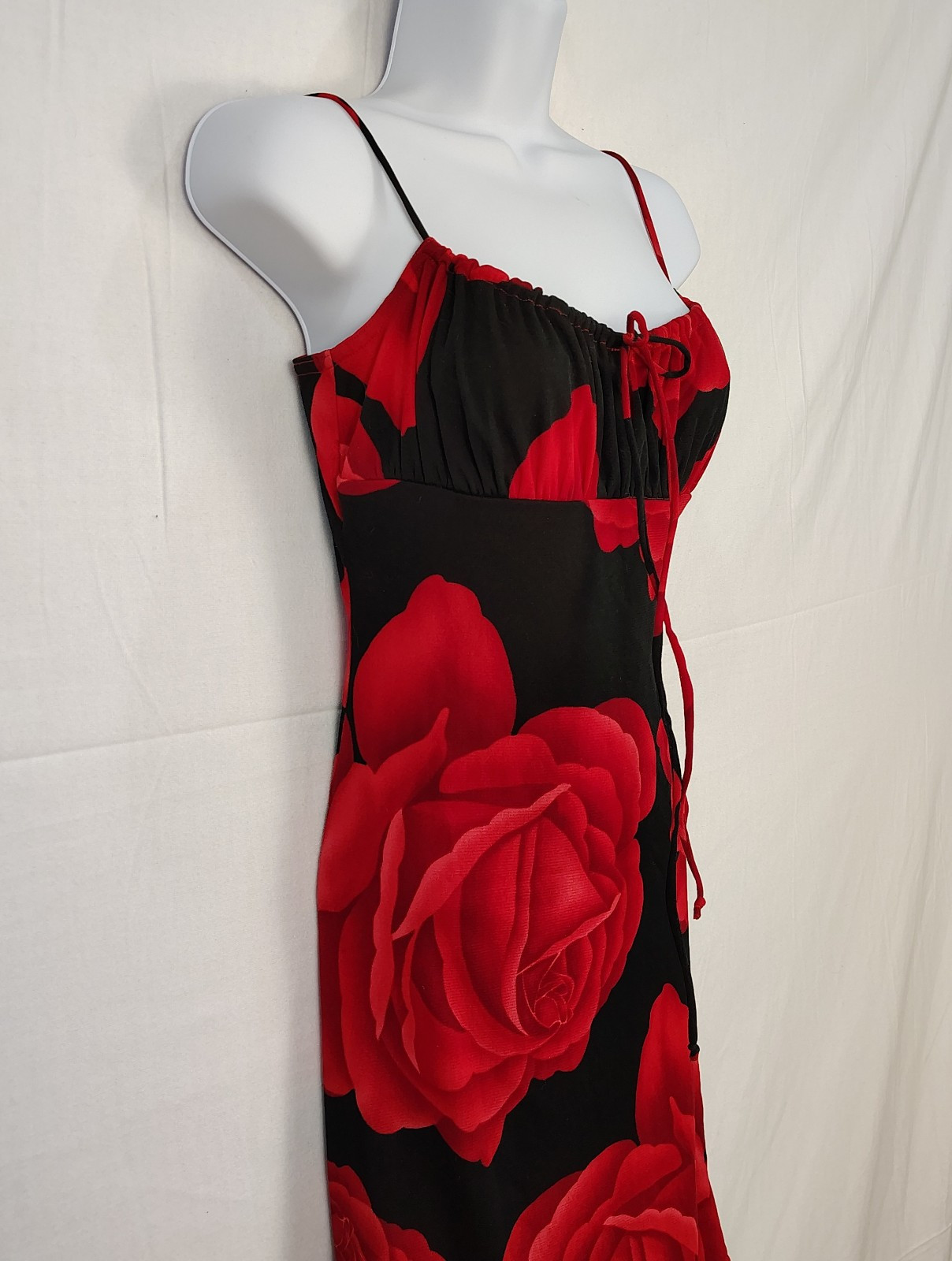Vtg La Belle Slip Dress Mini Sz Small Y2K Babydoll Strappy Pinup USA Dark Floral