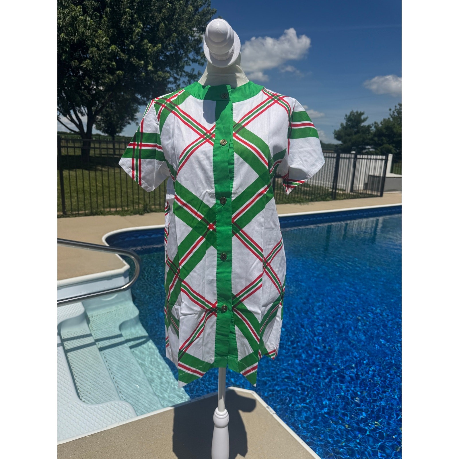 Vintage 60s Lewis Frimel Mod Plaid Shift Dress Bloomers Set Green Red Small