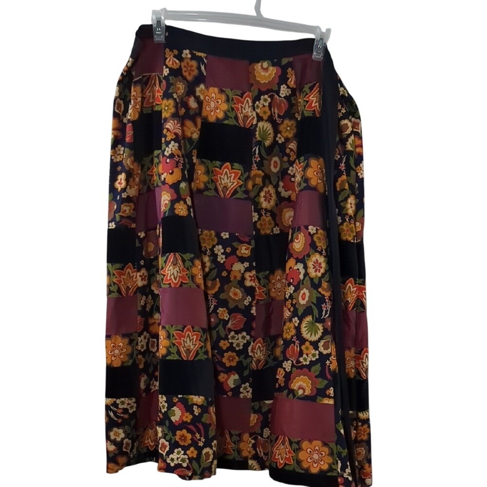 Vintage 70s Velvet Patchwork Wrap Maxi Skirt Bohemian Hippie Florals Festival