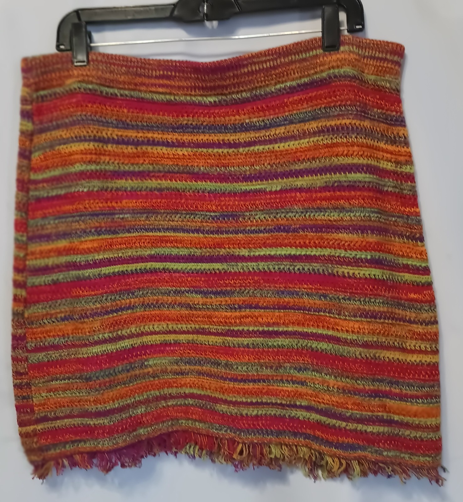 Scoop Womens Crochet Multicolor Mini Skirt Fringe Indie Sz XL Boho 90s Y2K