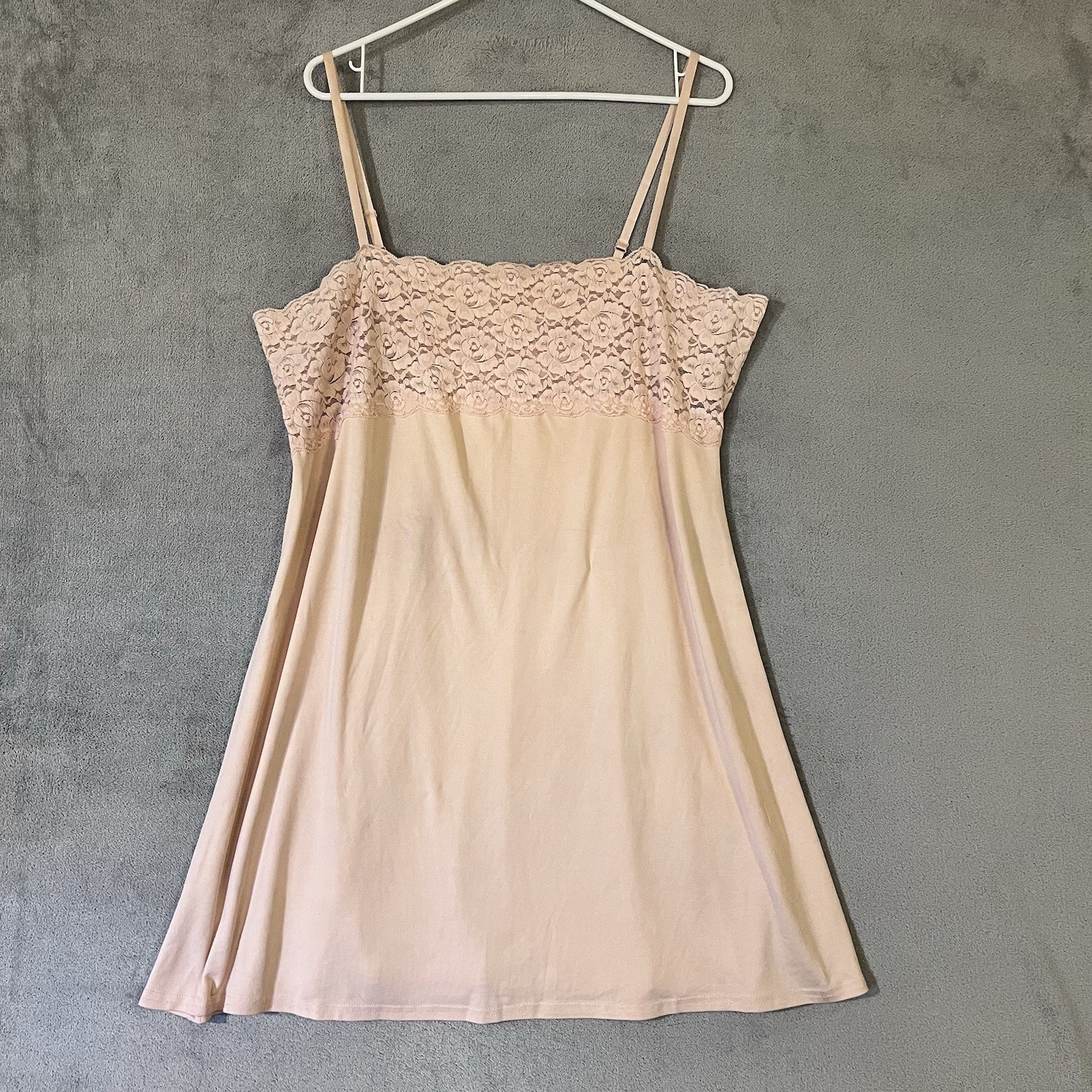 Delicates Vintage Full Slip Nightgown Peachy Pink Womens XL Lace Bodice
