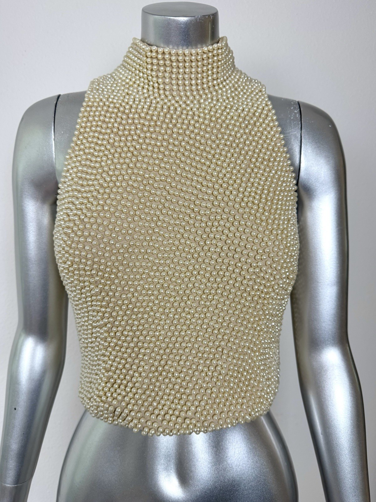 Vintage 80s VIE Victoria Royal Heavy Faux Pearl Beaded Mock Neck Blouse Top 6